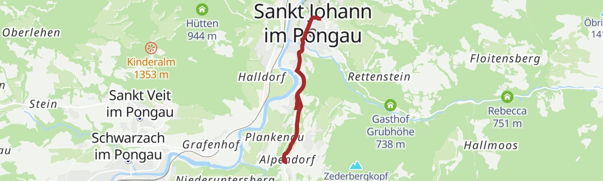 Route map: Stadtzentrum - Alpendorf (über Grubhof)